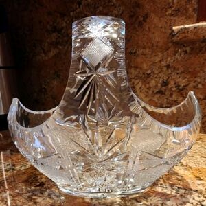 Vintage Bohemian Czech Crystal яHand Cut Serving Bowl With Handle